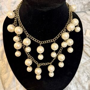Cookie Lee Double-Layer Pearl Chain Statement Necklace